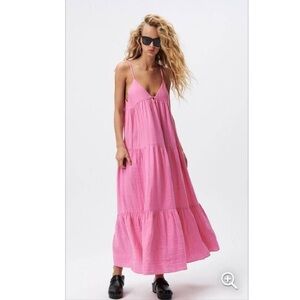 NWT ZARA cotton pink gauze tiered maxi dress S